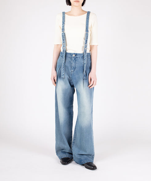 コンフォータブルデニム サスペンダー付きフレアパンツ