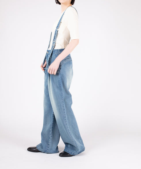 コンフォータブルデニム サスペンダー付きフレアパンツ