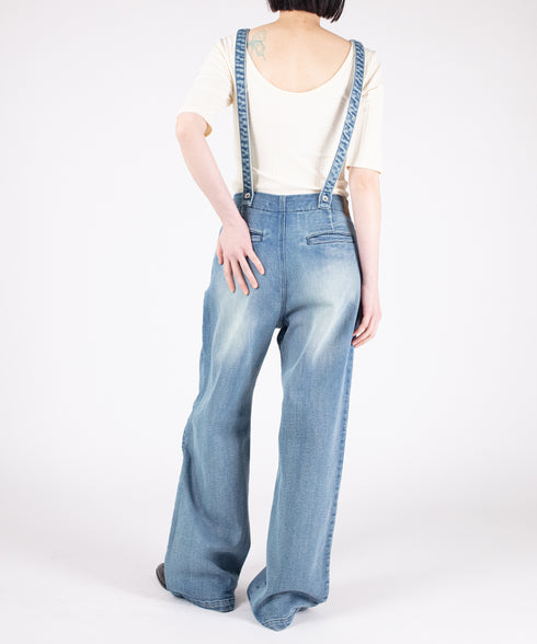 コンフォータブルデニム サスペンダー付きフレアパンツ