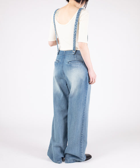 コンフォータブルデニム サスペンダー付きフレアパンツ