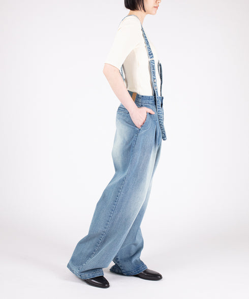 コンフォータブルデニム サスペンダー付きフレアパンツ