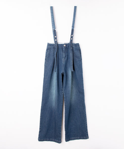 コンフォータブルデニム サスペンダー付きフレアパンツ