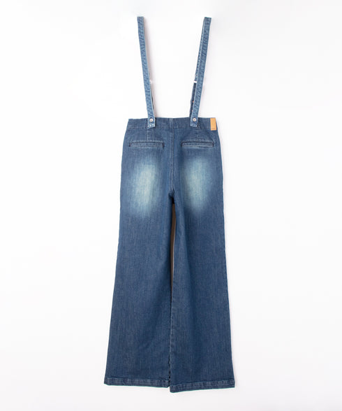コンフォータブルデニム サスペンダー付きフレアパンツ