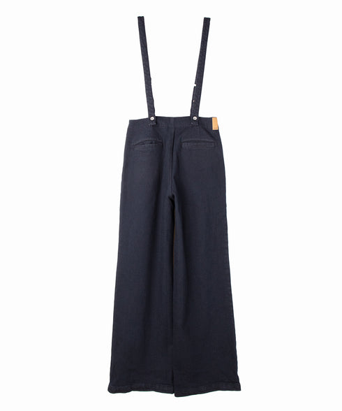 コンフォータブルデニム サスペンダー付きフレアパンツ