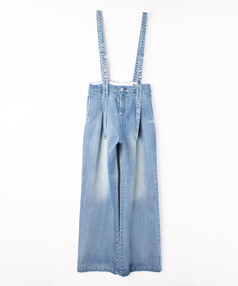 コンフォータブルデニム サスペンダー付きフレアパンツ