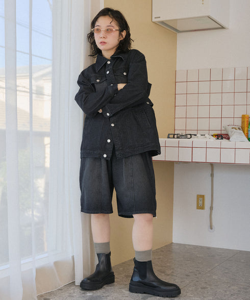 サイドジップボーイフレンドハーフデニムパンツ