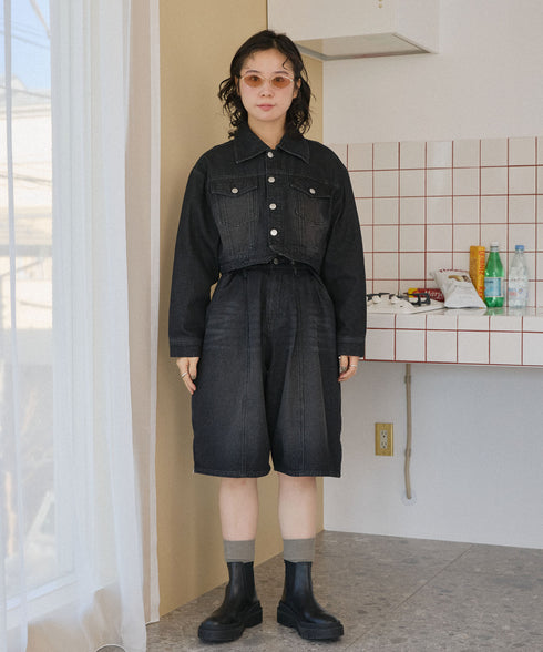 サイドジップボーイフレンドハーフデニムパンツ