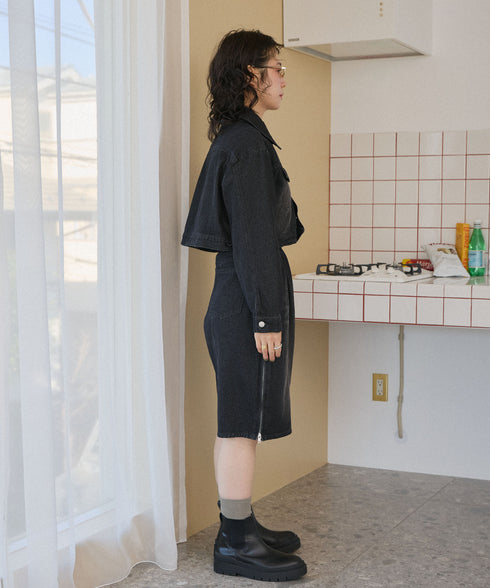 サイドジップボーイフレンドハーフデニムパンツ