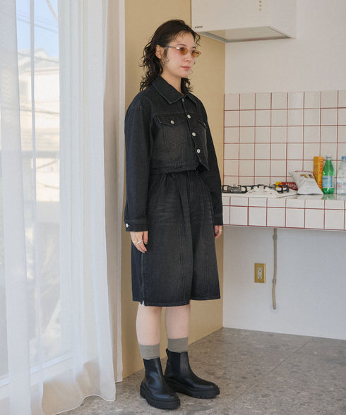 サイドジップボーイフレンドハーフデニムパンツ