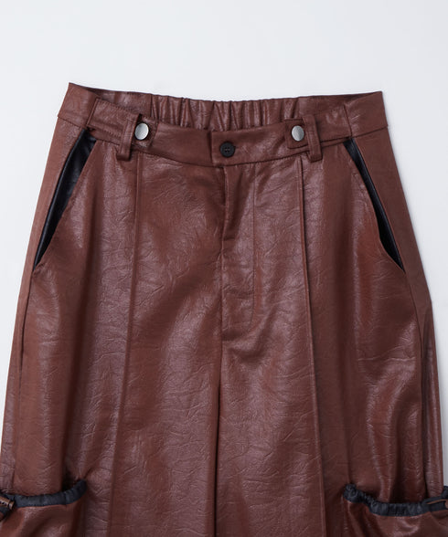 レザーライクアウトポケットカーゴパンツ