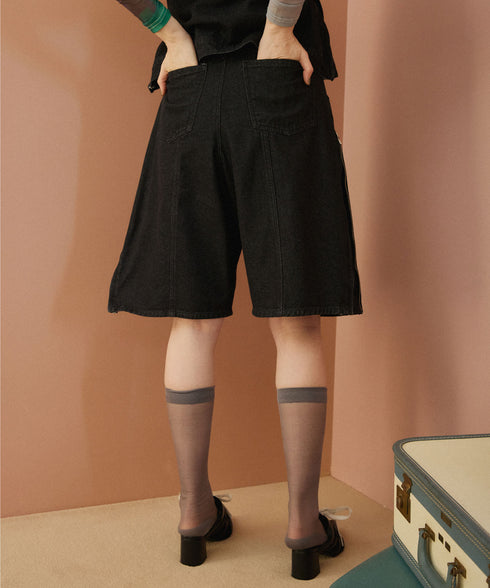 サイドジップボーイフレンドハーフデニムパンツ