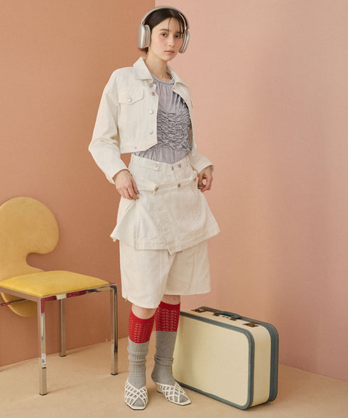 サイドジップボーイフレンドハーフデニムパンツ