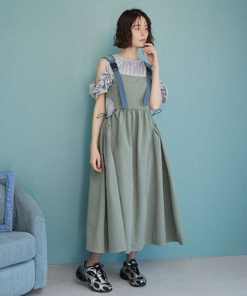 バックルショルダームードワンピース