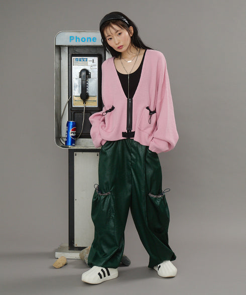 レザーライクアウトポケットカーゴパンツ