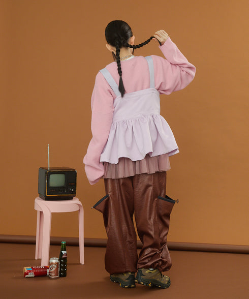 レザーライクアウトポケットカーゴパンツ