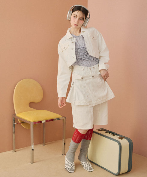 サイドジップボーイフレンドハーフデニムパンツ