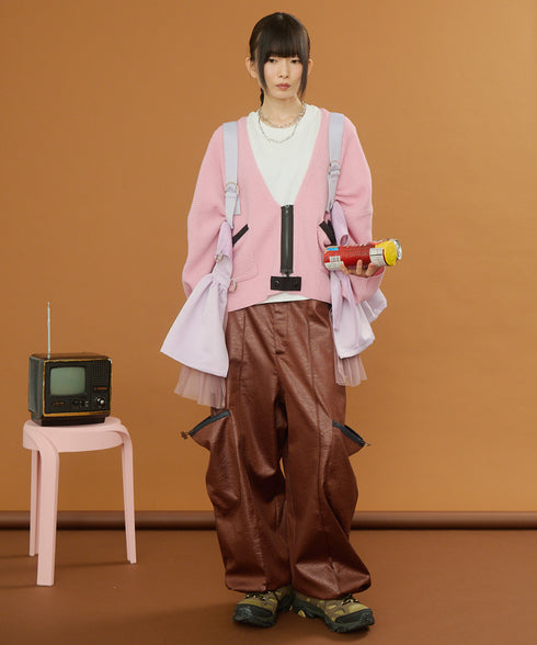 レザーライクアウトポケットカーゴパンツ