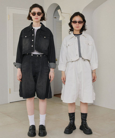 サイドジップボーイフレンドハーフデニムパンツ