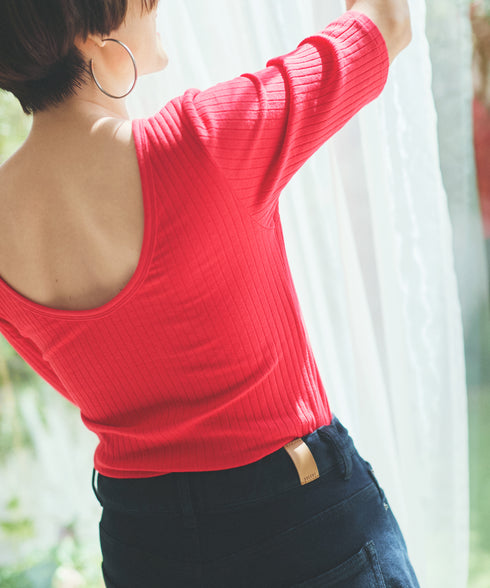 oblekt×MIyakoTakayama Open-Back Wide Rib Stitched Tops